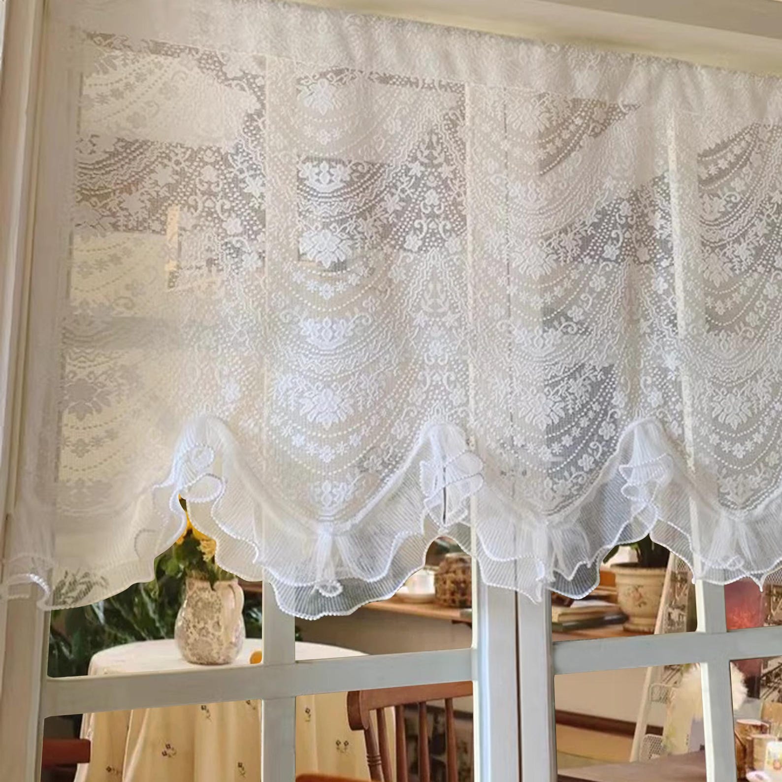 White Embroidered Lace Cafe Curtain: French Style Sheer Drapes - Etsy