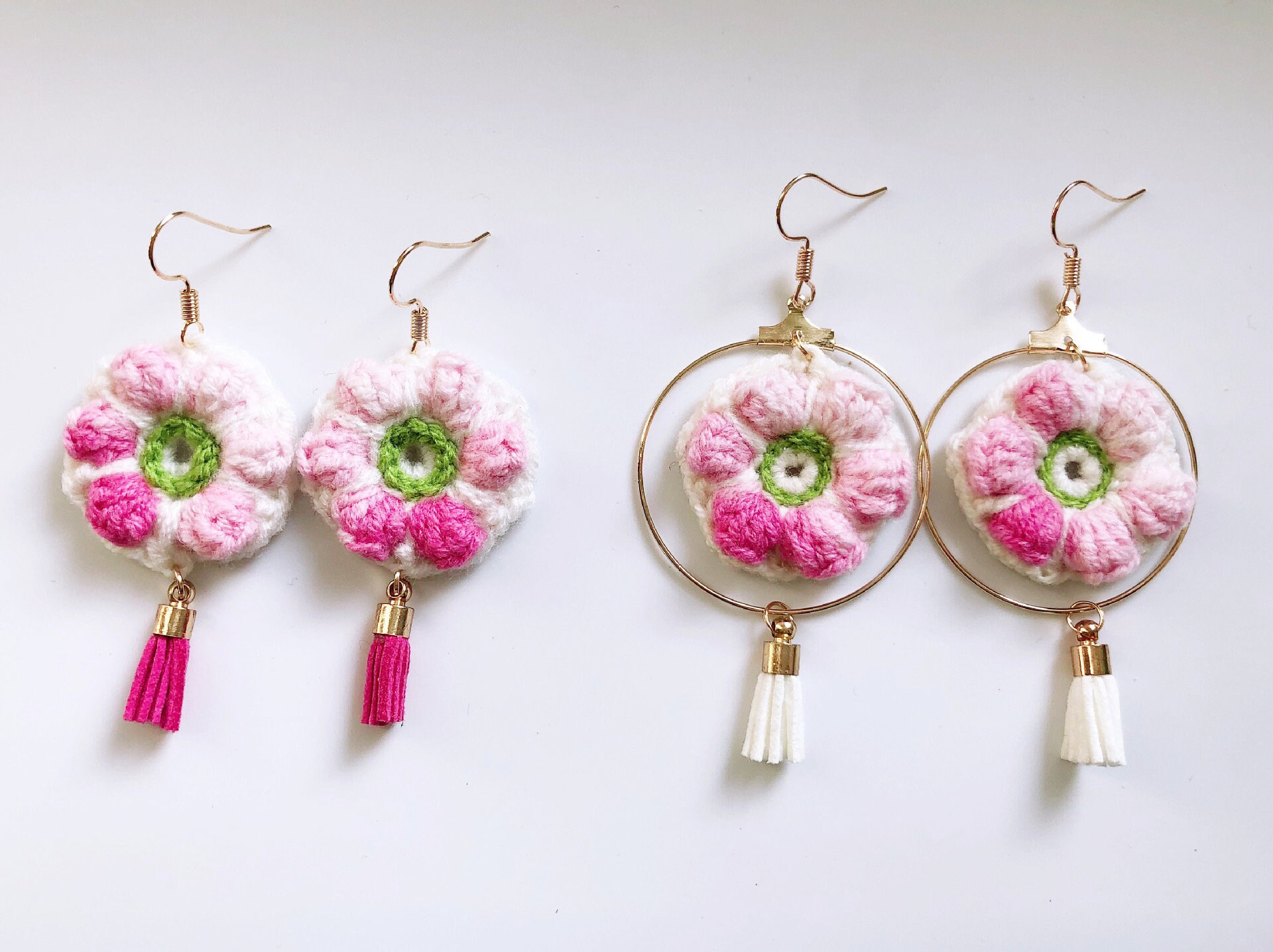 Handmade knitting flower earrings Flower pendant Wool Etsy