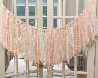 Handmade Shabby Chic Lace Garland: Rustic Wedding Photo Backdrop, H-12in(30cm)