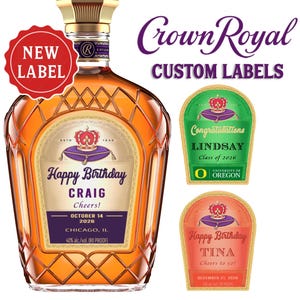 Fles met gepersonaliseerd Crown Royal-etiket | Custom Crown Royal cadeau voor verjaardag, bruiloft, bruidsjonkers, jubileum, kerst, zakelijke evenementen