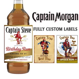 Etiqueta personalizada para botella de ron especiado Captain Morgan / Regalo personalizado Captain Morgan para cumpleaños, bodas, padrinos de boda, aniversario, Navidad