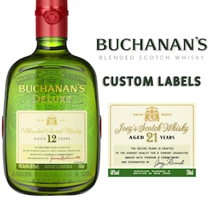 Garrafa de rótulo de uísque escocês Buchanan's personalizada | Presente personalizado Buchanan's para aniversário, casamento, padrinhos, aniversário, Natal