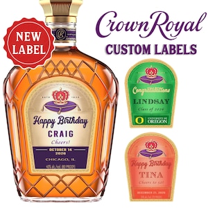Bouteille personnalisée Crown Royal Label | Couronne royale personnalisée pour anniversaire, mariage, garçons d'honneur, anniversaire, Noël, événements d'entreprise