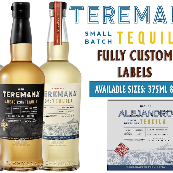 Custom Teremana Tequila Label Bottle | Teremana Tequila Birthday Label | Tequila Label | Personalized For Weddings, Birthdays or Any Event