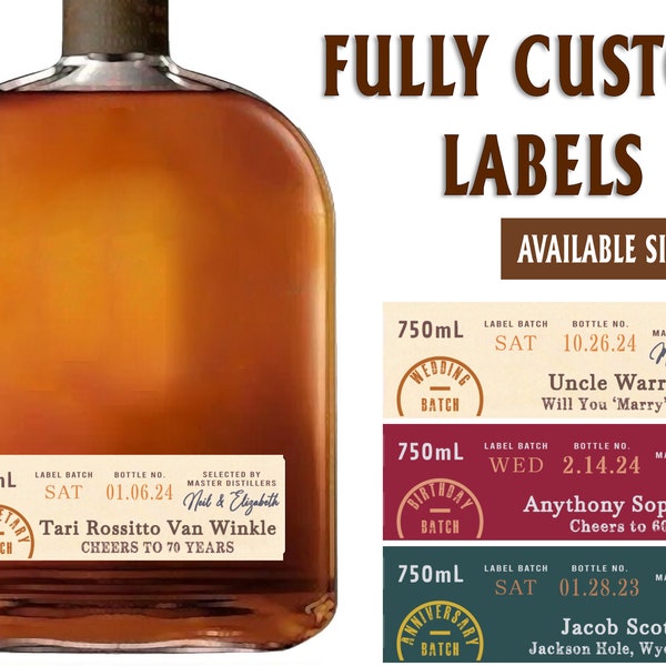 Benutzerdefinierte Bourbon Whisky Label Flasche | Bourbon Whisky Geburtstagsetikett | Bourbon Label | Personalisiert für Hochzeiten, Geburtstage oder jedes Event