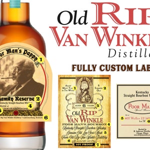 Custom Pappy Van Winkle Label Bottle | Poor Man's Pappy Van Winkle Label | Pappy Label - Personalized For Weddings, Birthdays or Any Event