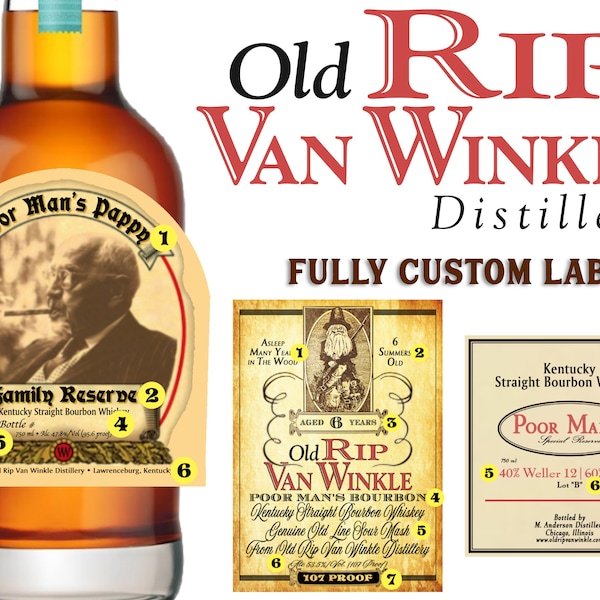 Custom Pappy Van Winkle Label Bottle | Poor Man's Pappy Van Winkle Label | Pappy Label - Personalized For Weddings, Birthdays or Any Event