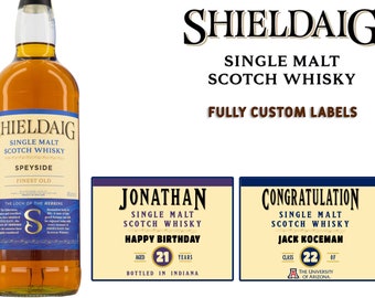 Shieldaig Scotch Whisky Etikett Flasche | Shieldaig Geburtstagsetikett | Scotch Label - Personalisiert für Hochzeiten, Geburtstage oder jede Veranstaltung