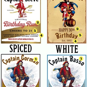 Benutzerdefinierte Captain Morgan Spiced Rum Label Flasche Captain Morgan Birthday Label personalisiert für Hochzeiten, Geburtstage oder jeden Anlass Bild 2