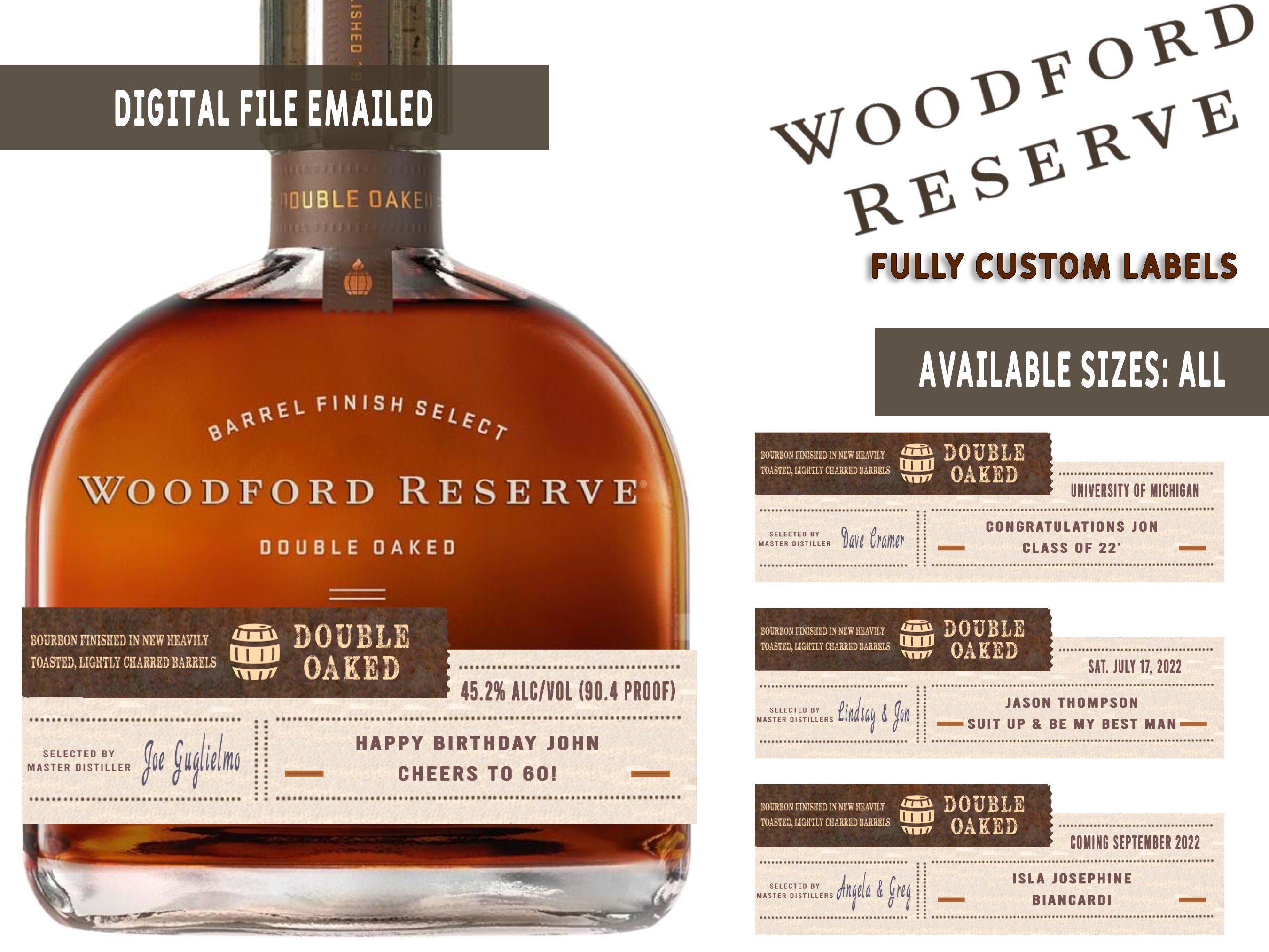 Custom Woodford Reserve Label Bottle DIGITAL File | Woodford Double Oaked | Whiskey Label - Personalized For Weddings, Birthday or Any Event