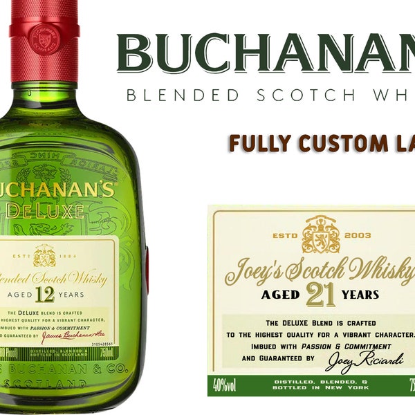 Custom Buchanan's Scotch Whisky Label Bottle | Buchanan's Birthday Label | Scotch Label | Personalized For Weddings, Birthdays or Any Event