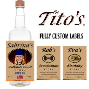 Etichetta personalizzata per bottiglia di vodka Tito's / Regalo di vodka Tito's personalizzato per compleanno, matrimonio, sposo, anniversario, Natale, eventi aziendali