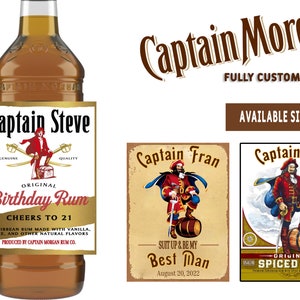 Benutzerdefinierte Captain Morgan Spiced Rum Label Flasche Captain Morgan Birthday Label personalisiert für Hochzeiten, Geburtstage oder jeden Anlass Bild 1