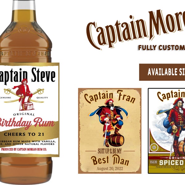 Aangepaste Captain Morgan gekruide Rum Label fles | Captain Morgan Birthday Label - Gepersonaliseerd voor bruiloften, verjaardagen of elke gelegenheid