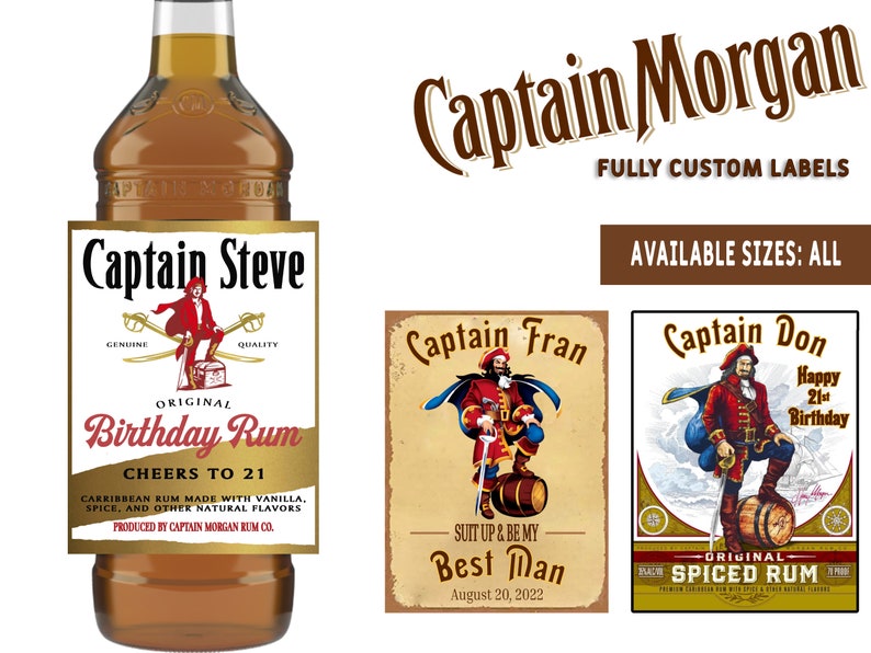 Benutzerdefinierte Captain Morgan Spiced Rum Label Flasche Captain Morgan Birthday Label personalisiert für Hochzeiten, Geburtstage oder jeden Anlass Bild 1