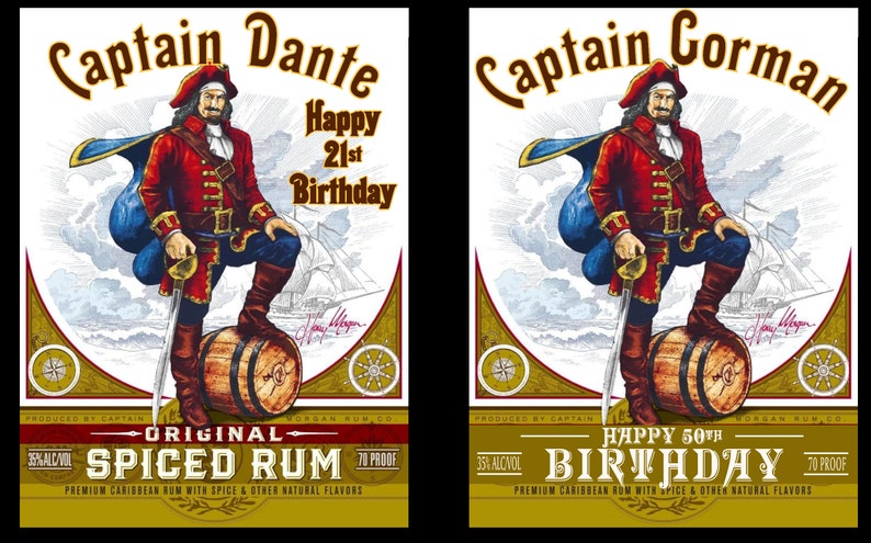 Benutzerdefinierte Captain Morgan Spiced Rum Label Flasche Captain Morgan Birthday Label personalisiert für Hochzeiten, Geburtstage oder jeden Anlass Bild 5