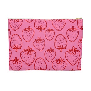 Strawberry Zipper Pouch, Travel Bag, Accessory Pouch, Pencil Case, Zipper Bag, Makeup Bag, Travel Essentials Organizer, Gifts for Her