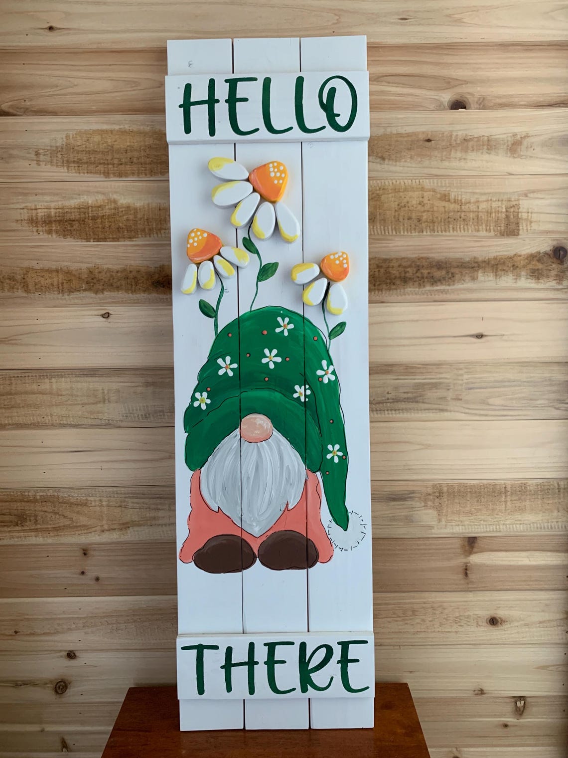 Spring Gnome Porch Leaner | 3D Floral Gnome Sign | Rustic Picket Fence ...