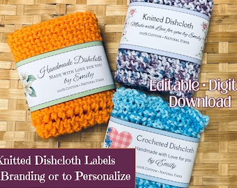 Dishcloth Wrap Labels: Crochet, Knitting, New Everyday (Printable DIY Canva Template)