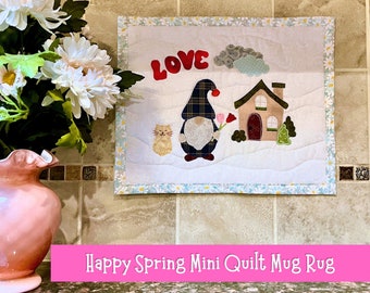 Gnome Spring Mini Quilt - approx 11"x 13" with complete Instructions - Digital Instant Download Pattern