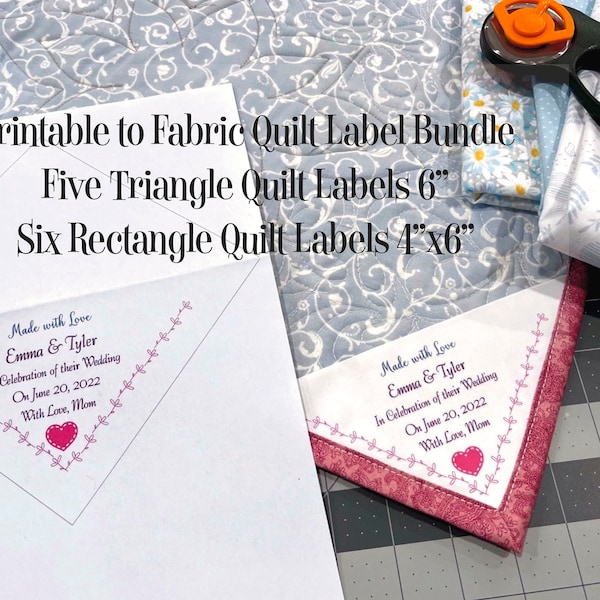 Quilt Labels Printable to Fabric digital download Bundle-  5 Triangle Corner Labels - 6 Labels 4x6"