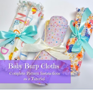 Baby Spucktuch Muster - 3 komplett illustrierte Spucktücher Tutorial PDF - Sofortiger digitaler Download - 8,5 x11 - PDF