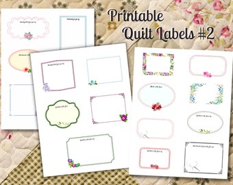 Quilt Design Labels Printable #2 digital download offers 19 labels to print - 3 sheets 8.5x11 Pdf and Jpegs