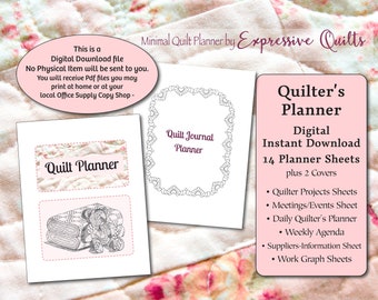 Quilt Project Planner to make a lasting record of your quilt projects - 14 letter size Sheets, 2 Covers - Printable PDF