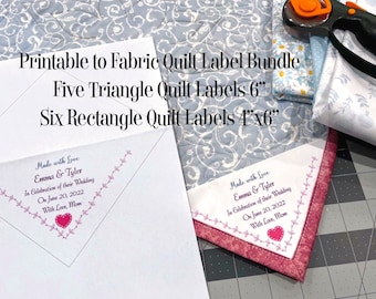 Quilt Labels Printable to Fabric digital download Bundle-  5 Triangle Corner Labels - 6 Labels 4x6"