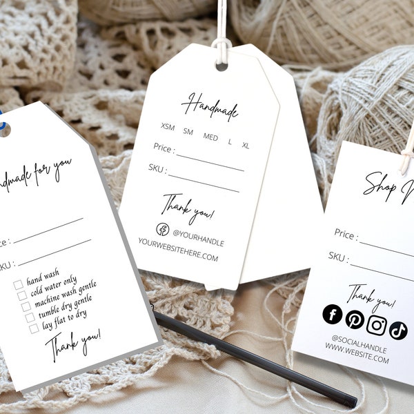 Custom Editable Item Tags for Craft Shows, Price Tag, Laundry Care, Branding - 3 Tag Designs for  Boutiques, etc. Editable in Free Canva