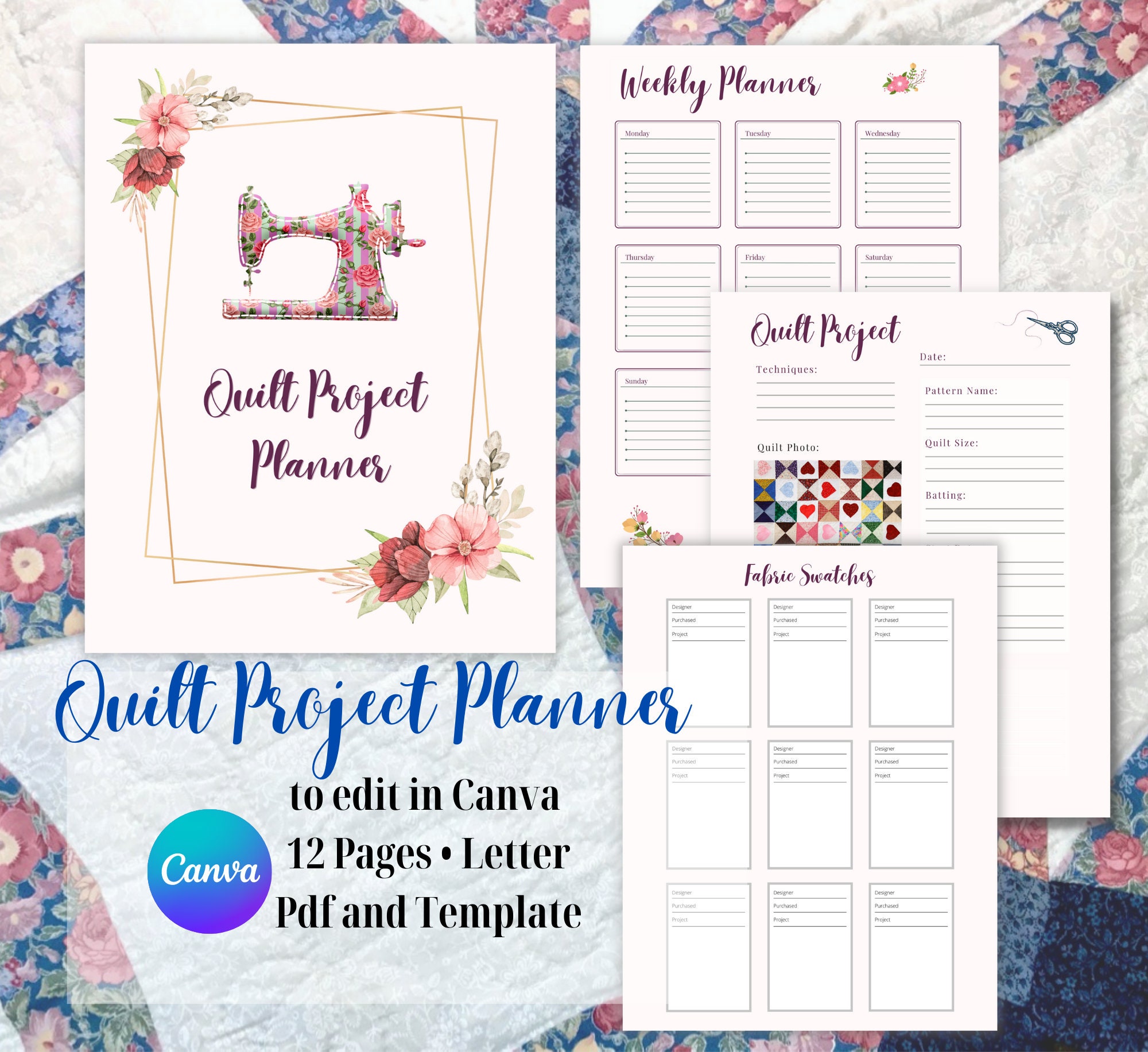 Quilt Project Planner Template Design to Make It Your Own, Create and Edit in Canva - Etsy