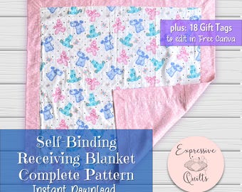 Self-Binding Receiving Blanket Pattern – Easy Baby Shower Gift (Digital Download) with Bonus