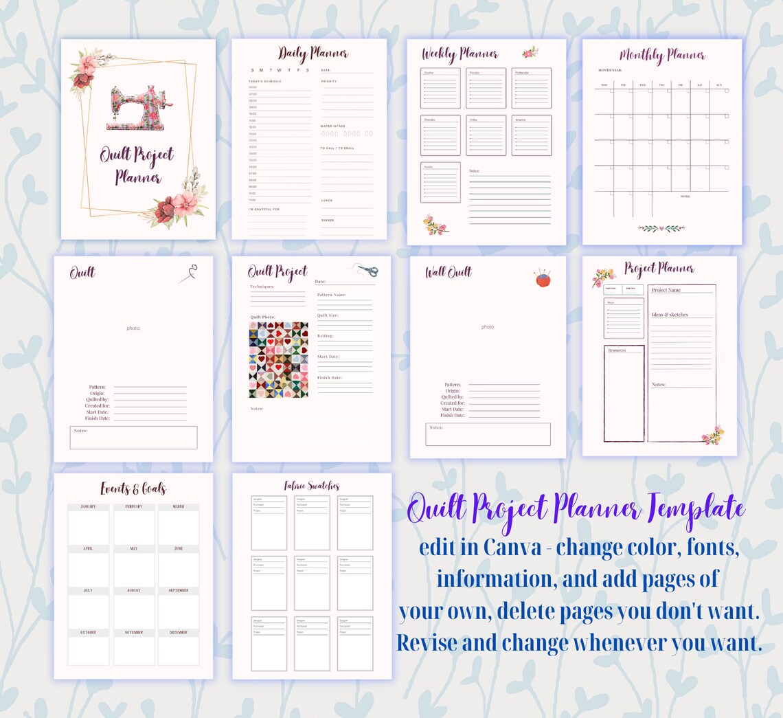 Quilt Project Planner Template Design to Make It Your Own, Create and Edit in Canva - Etsy