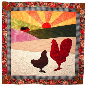 Chicken and Rooster Wall Quilt Pattern: Farm Decor Applique (Digital Download)
