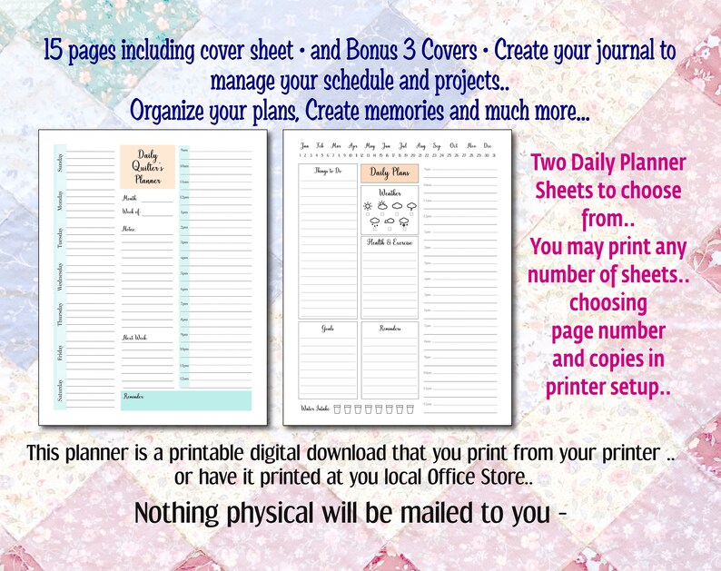 Quilt Journal Planner 15 Letter Size Sheets 3 Covers Etsy