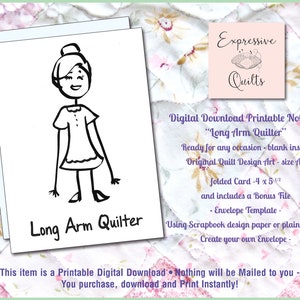 Long Arm Quilter Notecard - Original Illustration - witzig, 4x5 1/2 - Digital Download Druckbare A2