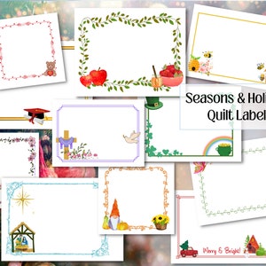 Seasons & Holidays Design Labels are Printable to Fabric, Instant Download Bundle - 7 Triangle Corner Labels - 8 pages, 32 Designs