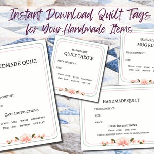 Quilt and Handmade Goods Product Tags & Labels editable, personalize for Craft shows, a digital download Bundle - 4 sheets - assorted sizes