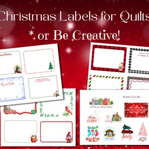 Christmas Quilt Labels Instant Download - 12 labels to print - 3 sheets 8.5x11 Pdf and Jpegs plus Bonus