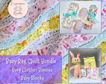 Baby Rag Quilt Bundle - Burp Cloths, Bunnies, & Baby Blocks Patterns - PDFs - Instant Digital Downloads