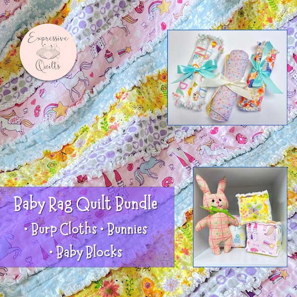 Baby Rag Quilt Bundle - Burp Cloths, Bunnies, & Baby Blocks Patterns - PDFs - Instant Digital Downloads
