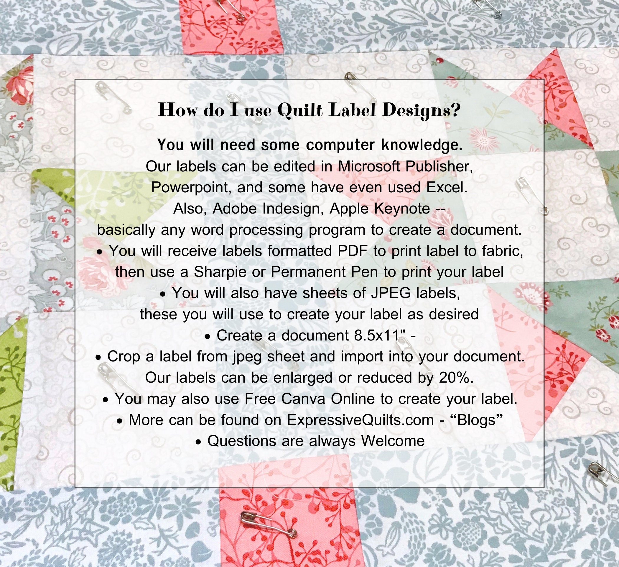 Triangle Quilt Labels - Print to Fabric includes 4x6 labels - digital  download