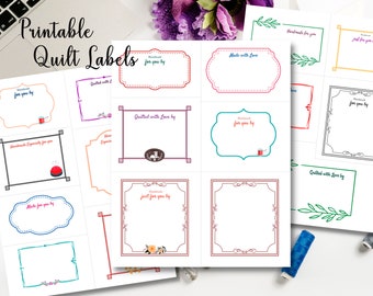 Quilt Labels Printable digital download contains 18 labels to print to fabric - 3 sheets 8.5x11 Pdf and Jpegs