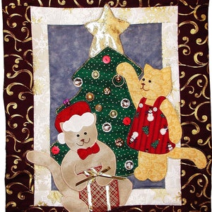 Christmas at Kittys House Wall Quilt Pattern  - really cute for Cat Lovers, Fusible Quilting Wallhanging, small and quickly completed :)