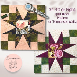 54-40 or Fight Quilt Block Pattern or Tennessee Waltz - Instant Download PDF Pattern