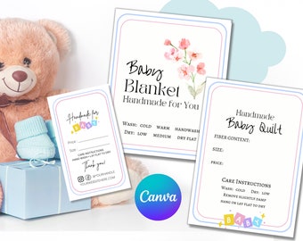 Printable Baby Handmade Tags & Labels editable for your handmade items, Craft Shows, a digital download Bundle - 4 sheets - assorted sizes