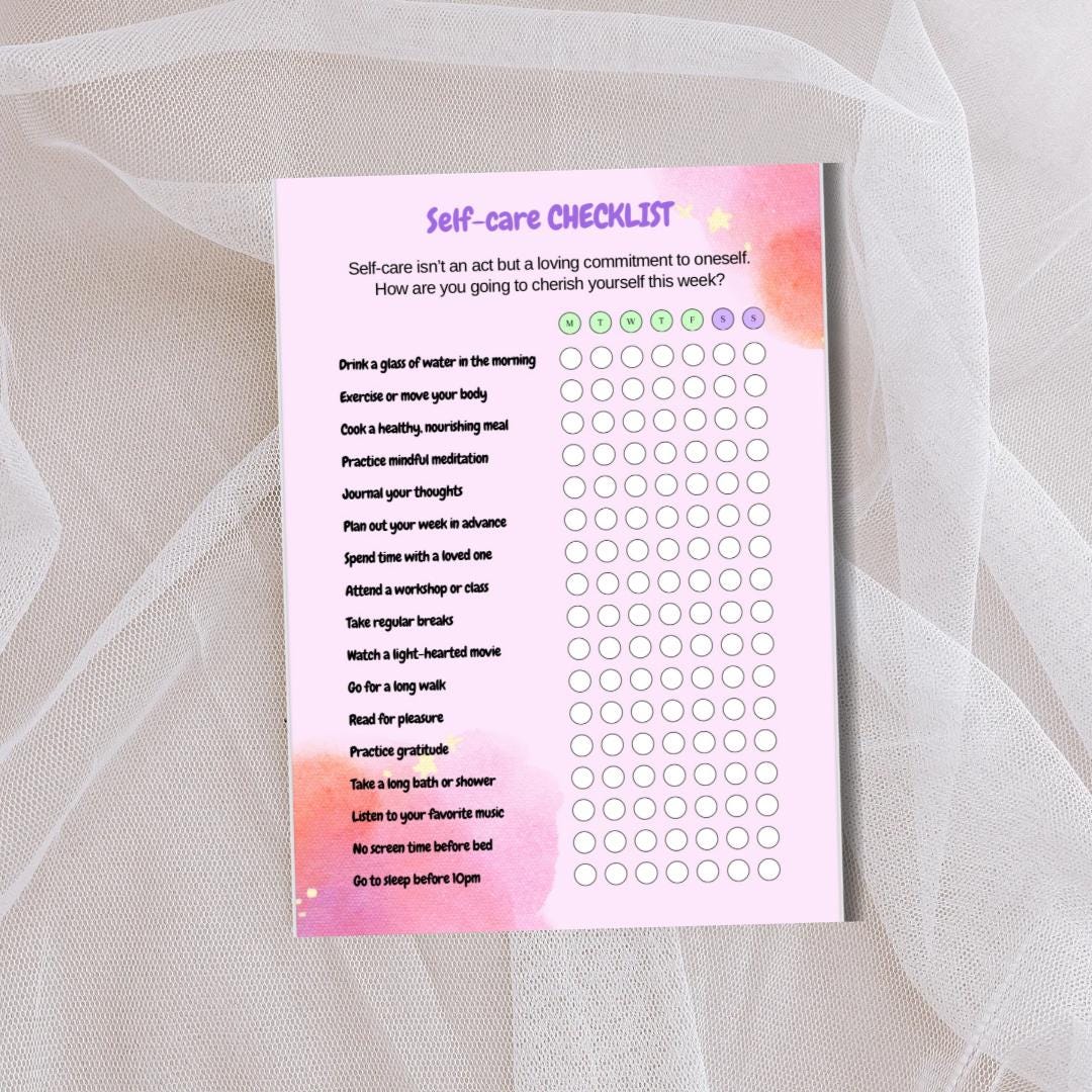 Self-care Checklist Printable | Weekly Self Care Tracker | Mental ...