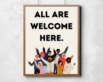 All Are Welcome Here Digital Art Print Inclusive Sign - Etsy