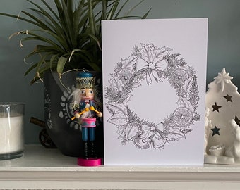 Christmas Wreath Coloring Card: Festive Printable Page (PDF SVG)