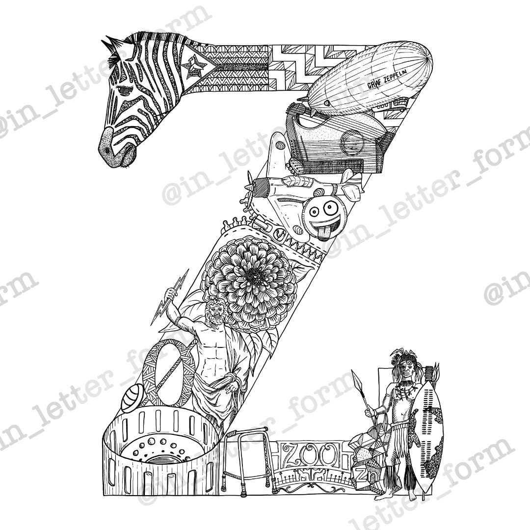 Alphabet Letter Colouring Full Set of 26 Themed Letters Instant Digital Download Print at Home